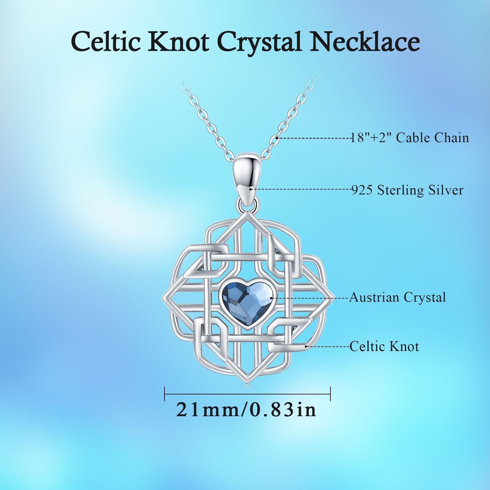 Celtic Pendant Necklace in 925 Sterling Silver Bijou Her