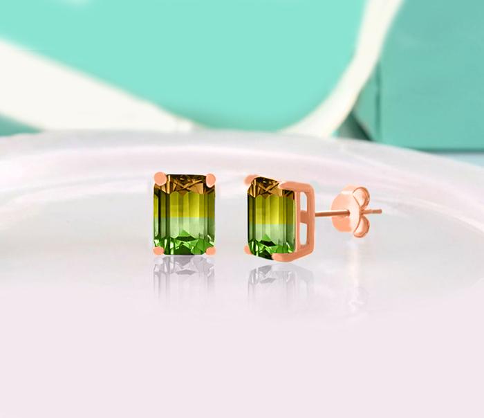 Certified 5.00 Ctw Citrine/Emerald Stud Earrings in 18K Rose Gold - Hypoallergenic & Made to Last Bijou Her