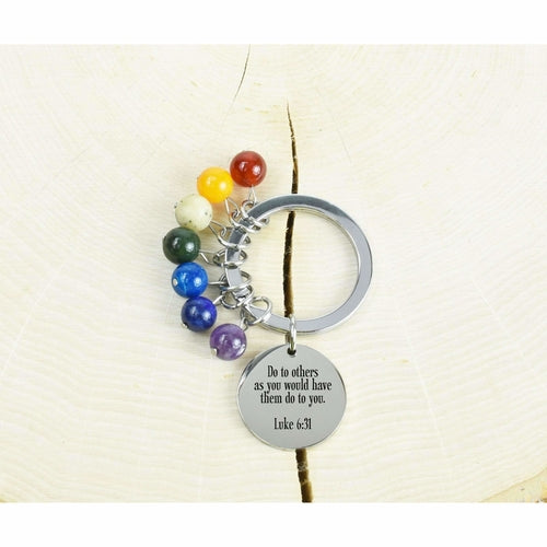 Chakra Scripture Keychain with Genuine Gemstones and Stainless Steel Bijou Her