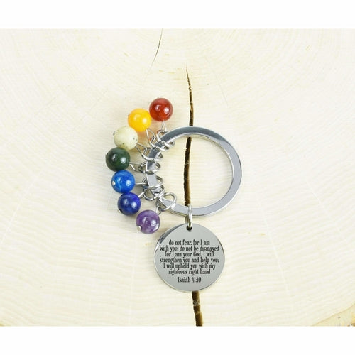 Chakra Scripture Keychain with Genuine Gemstones and Stainless Steel Bijou Her