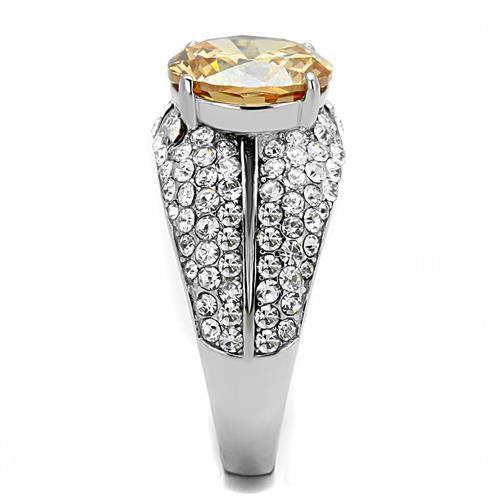 Champagne CZ Stainless Steel Women's Ring - High Polished Round Design Bijou Her