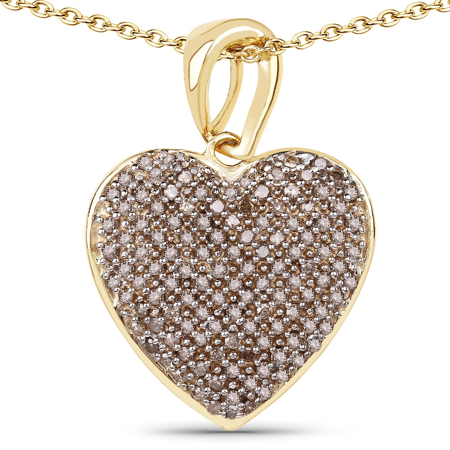 Champagne Diamond Heart Pendant in 14K Yellow Gold Plated .925 Silver - 0.68 Carat Genuine Stone Bijou Her