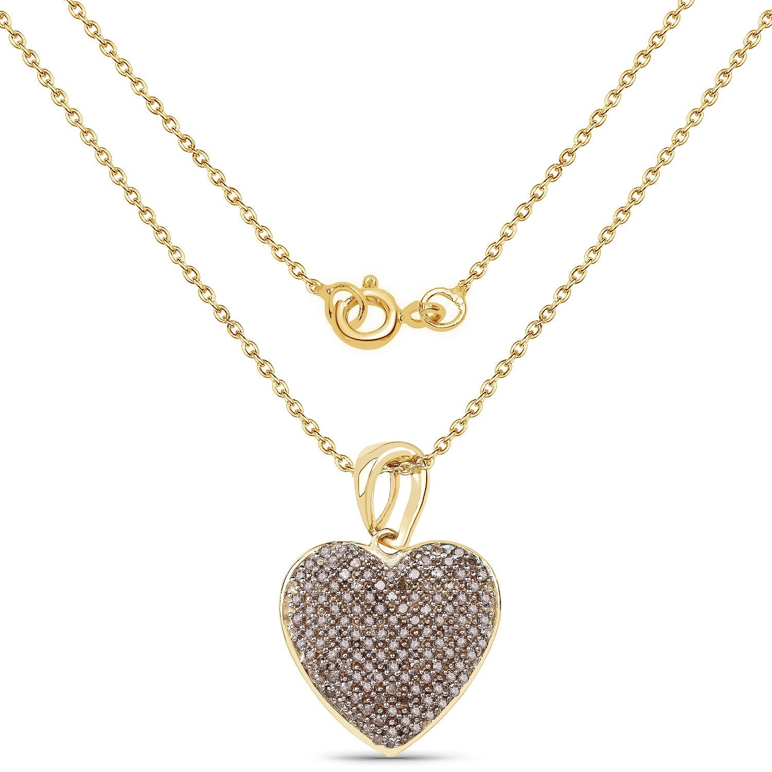 Champagne Diamond Heart Pendant in 14K Yellow Gold Plated .925 Silver - 0.68 Carat Genuine Stone Bijou Her