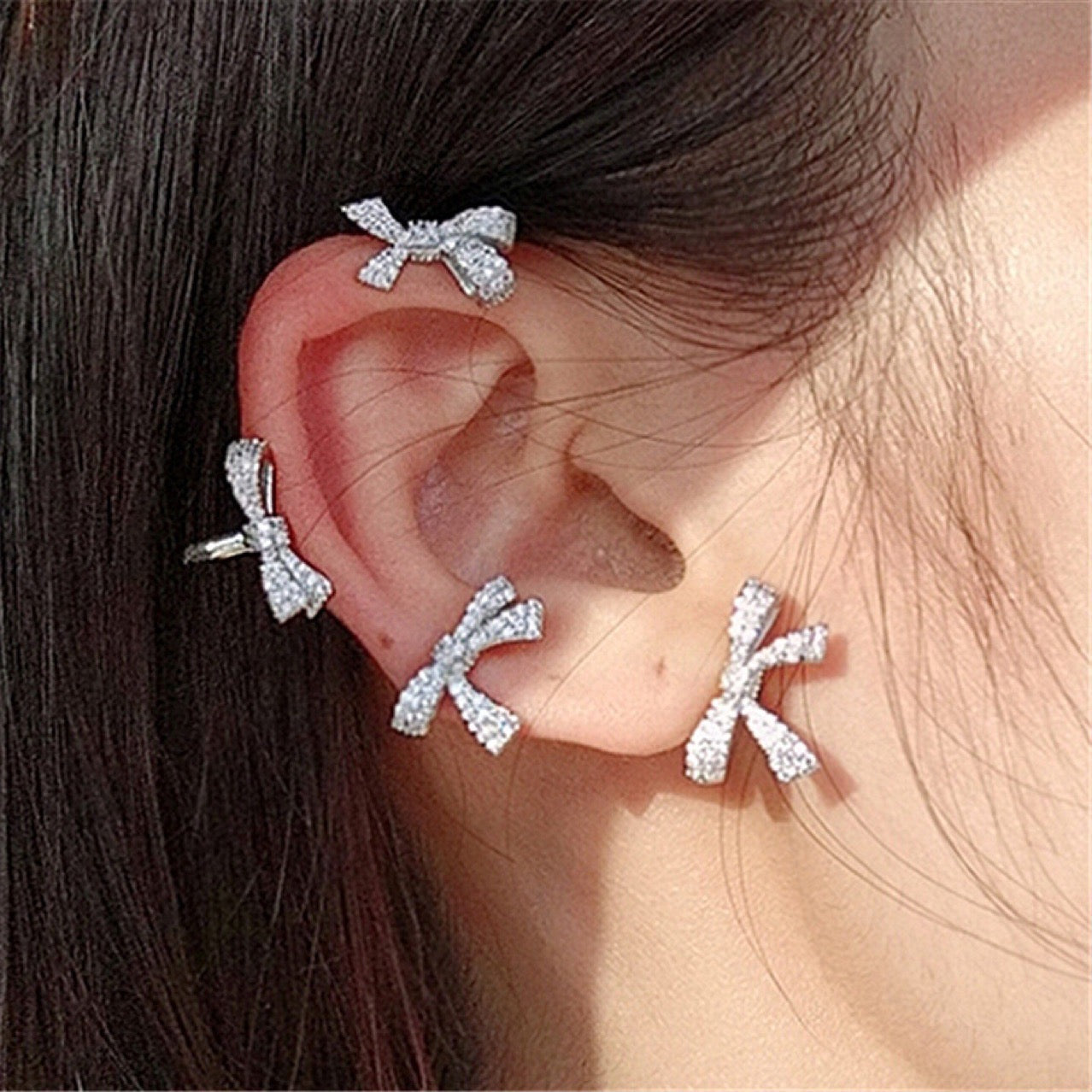 Charming Bowknot Ear-Hook Earrings - Alloy and Rhinestone Material, 6.5cm Dimension Bijou Her