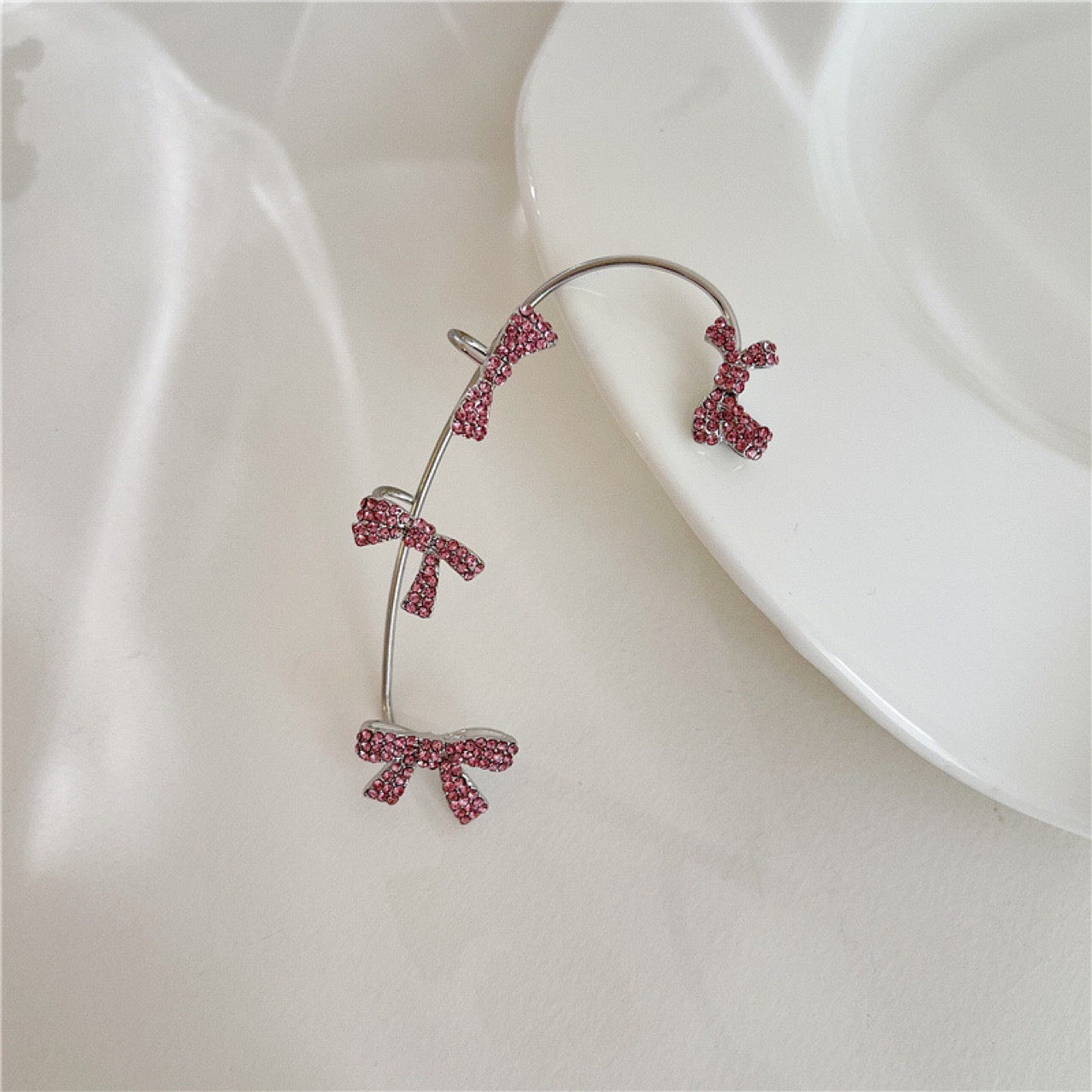 Charming Bowknot Ear-Hook Earrings - Alloy and Rhinestone Material, 6.5cm Dimension Bijou Her