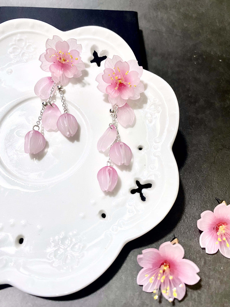 Cherry Blossom Earrings Heat Shrinkable Bionic Flower Hanfu Bijou Her