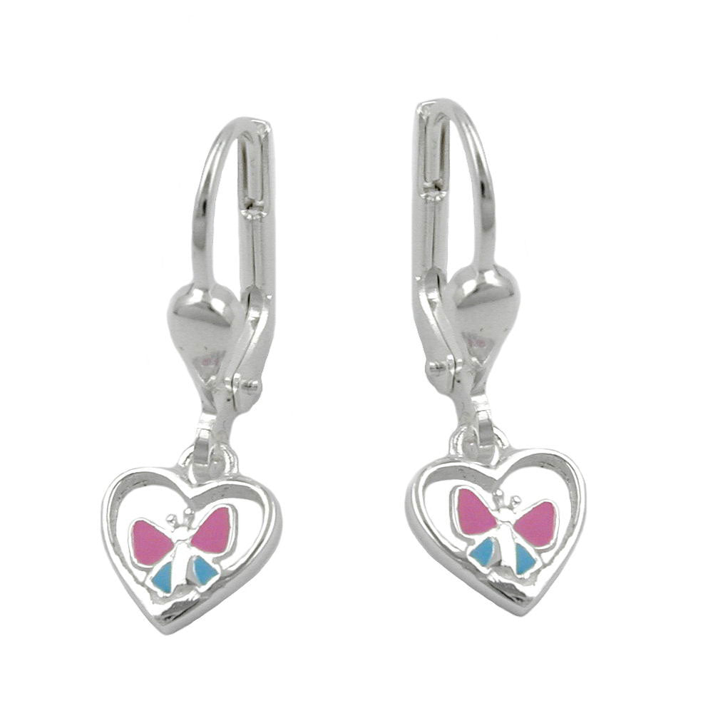 Chic Heart Butterfly Leverback Earrings in 925 Silver Bijou Her