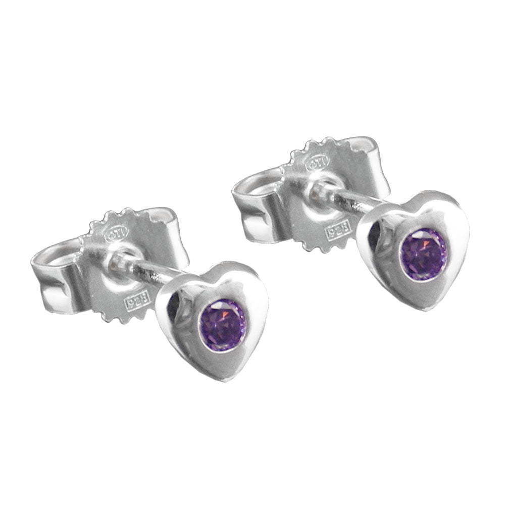 Chic Heart-Shaped Zirconia-Amethyst Silver 925 Ear Studs - 4mm Bijou Her