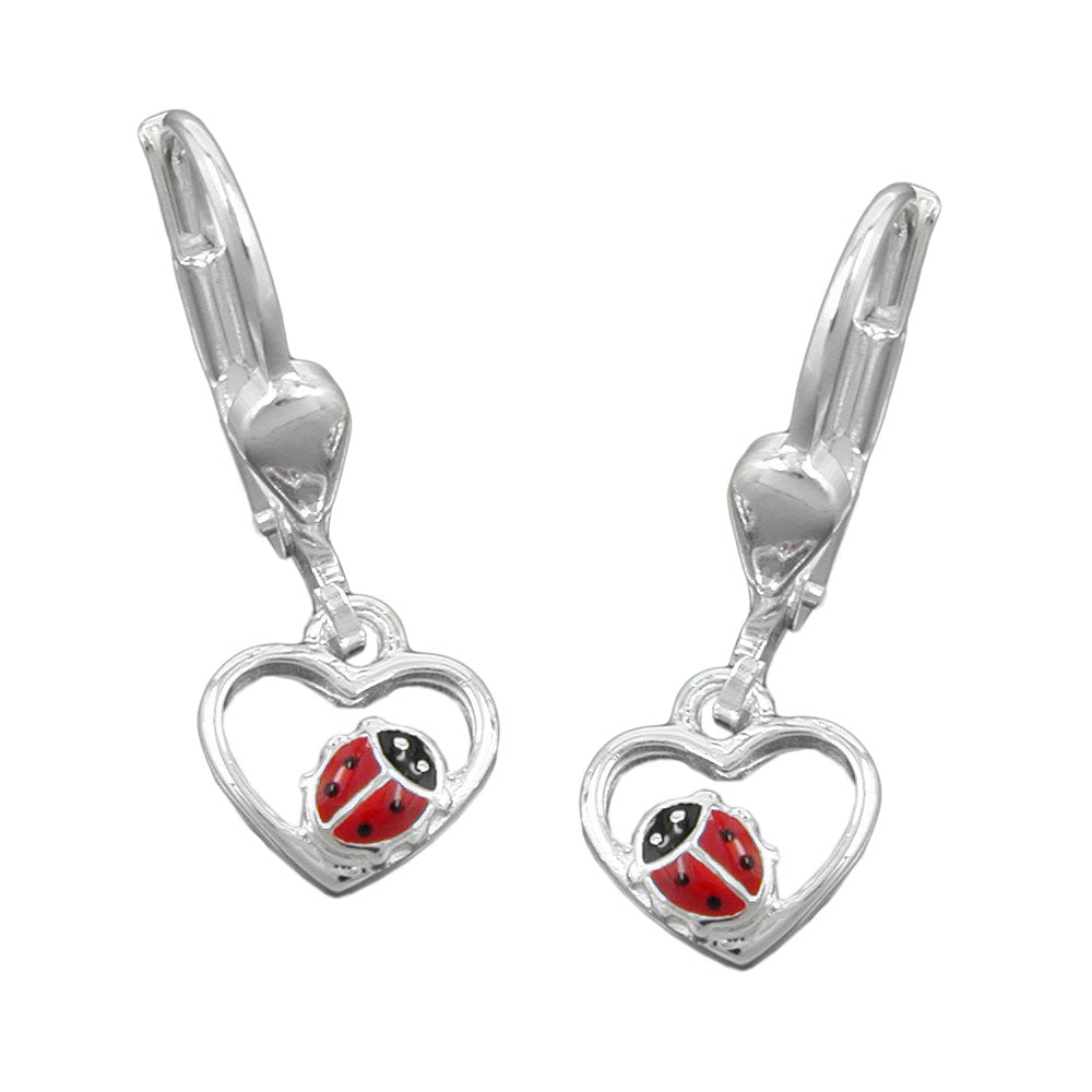 Chic Ladybird Heart Earrings in 925 Silver - Perfect for Children Bijou Her