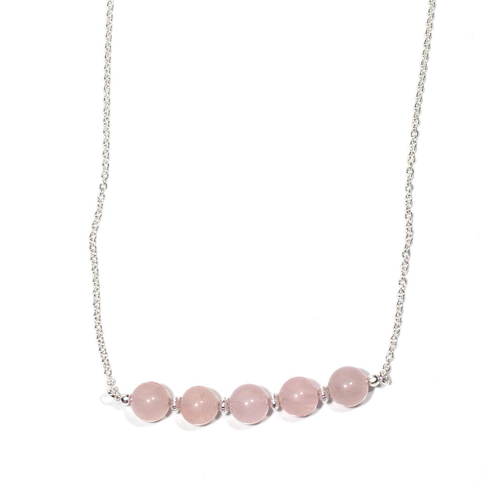 Chic Rose Quartz Necklace - 20 Length with Silver-Plated Brass and Stainless Steel Metals" Bijou Her