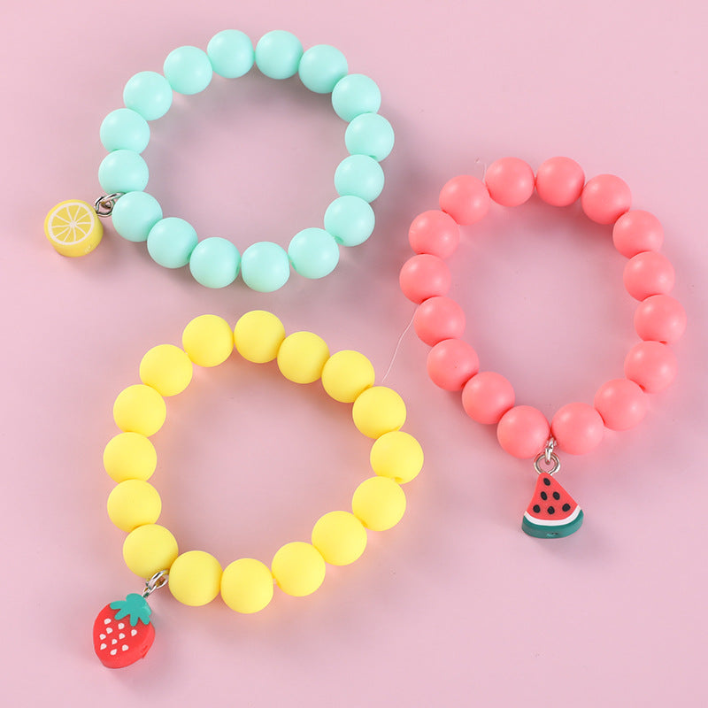 Children's Set Simple And Lovely Fruit Soft Pottery Frosted Beads Bracelet Bijou Her