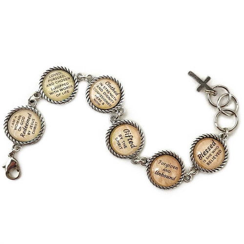 Christian Affirmation Charm Bracelet - Personalized, Antique Silver Square Design Bijou Her