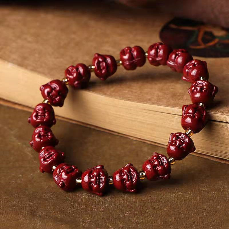 Cinnabar 108 Head Buddha Lotus Bracelet Bijou Her