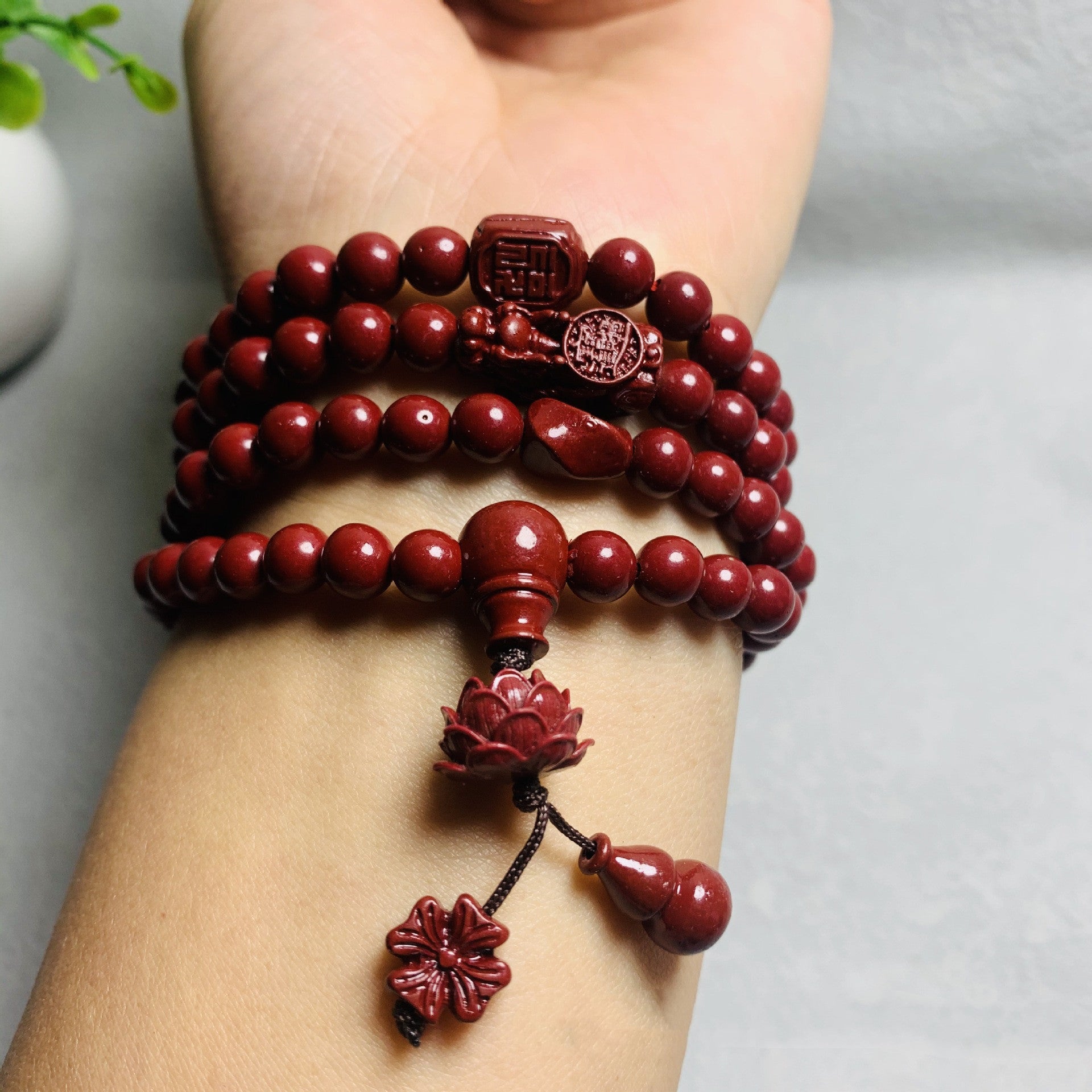 Cinnabar 108 Head Buddha Lotus Bracelet Bijou Her