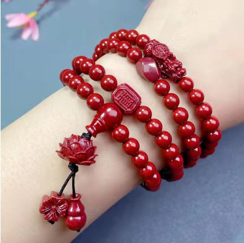 Cinnabar 108 Head Buddha Lotus Bracelet Bijou Her