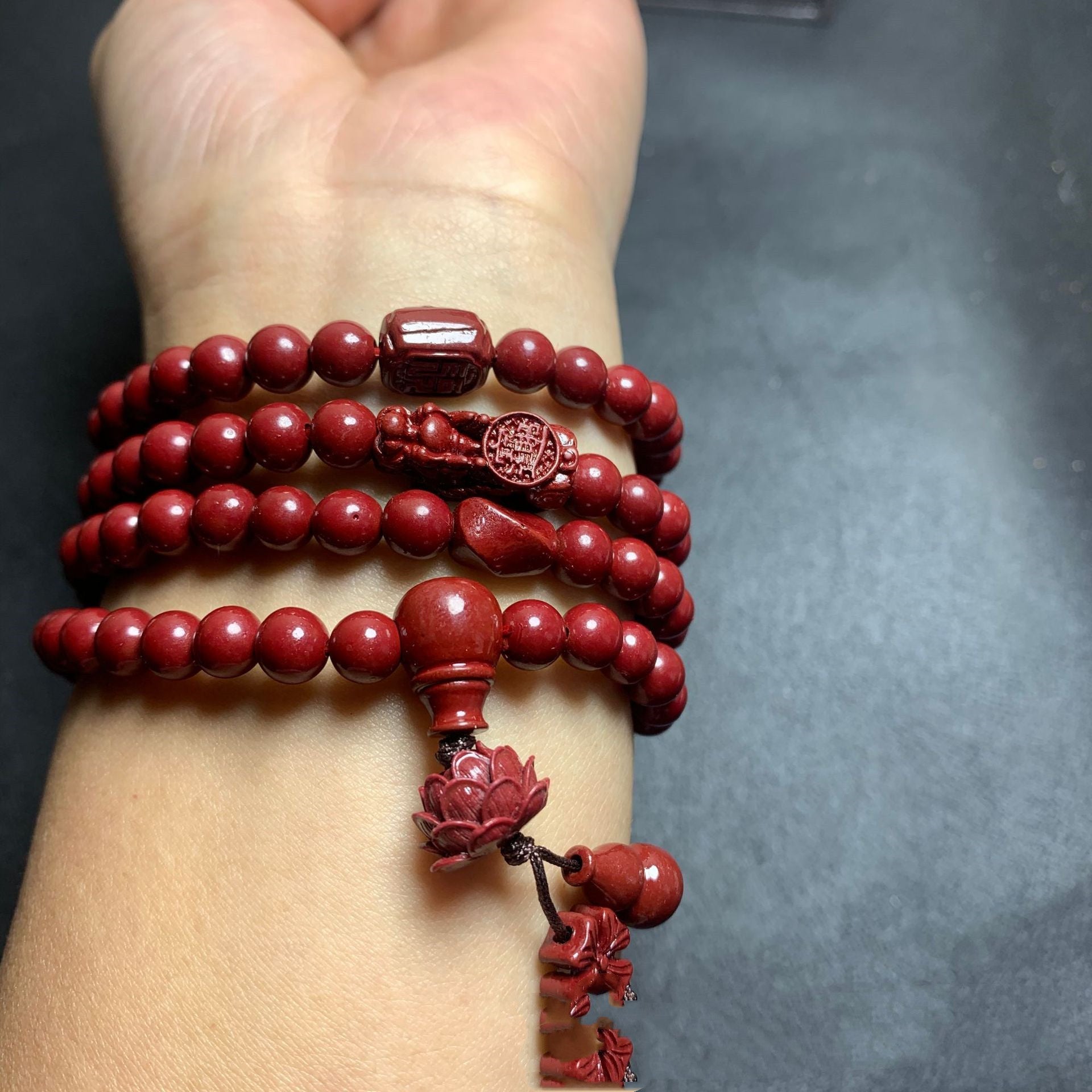 Cinnabar 108 Head Buddha Lotus Bracelet Bijou Her