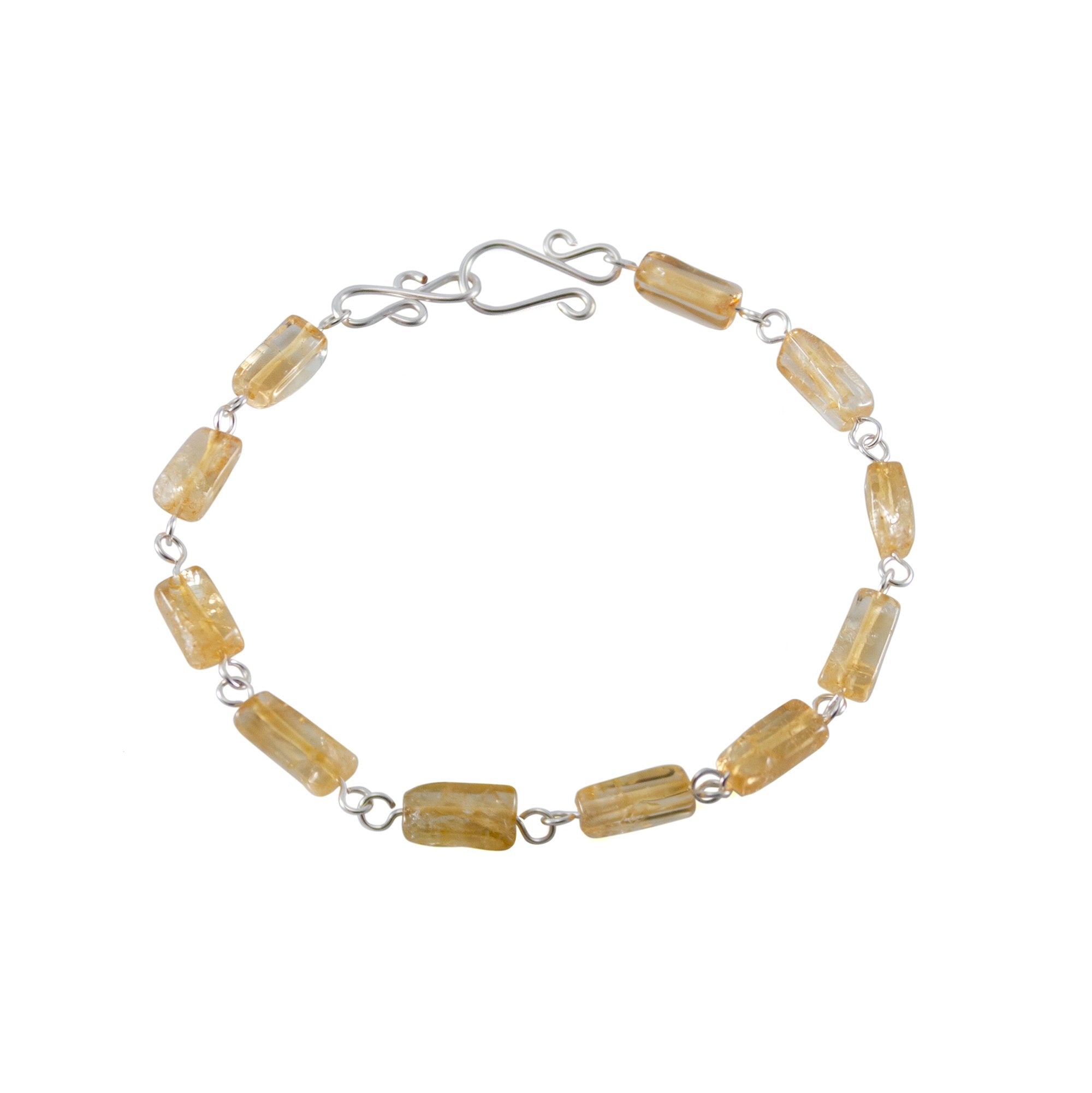 Citrine Birthstone Link Bracelet - Dainty Silver Design with November Gemstones Bijou Her