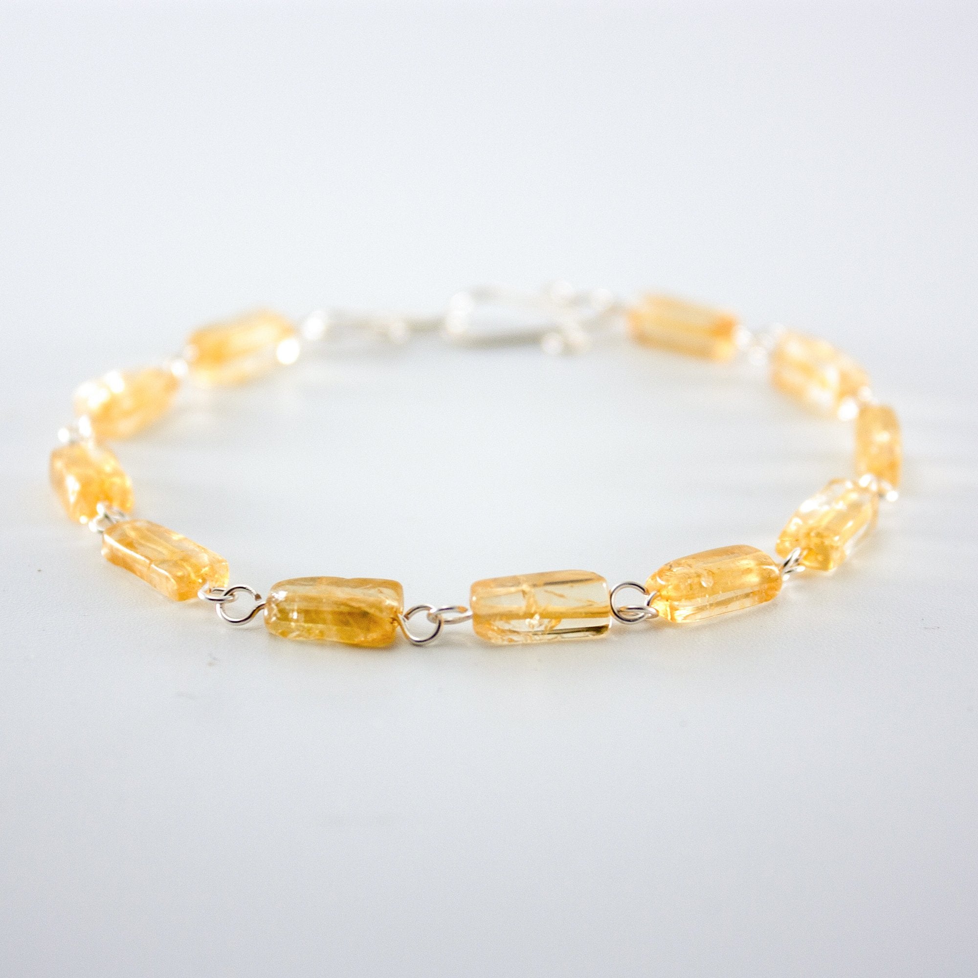 Citrine Birthstone Link Bracelet - Dainty Silver Design with November Gemstones Bijou Her