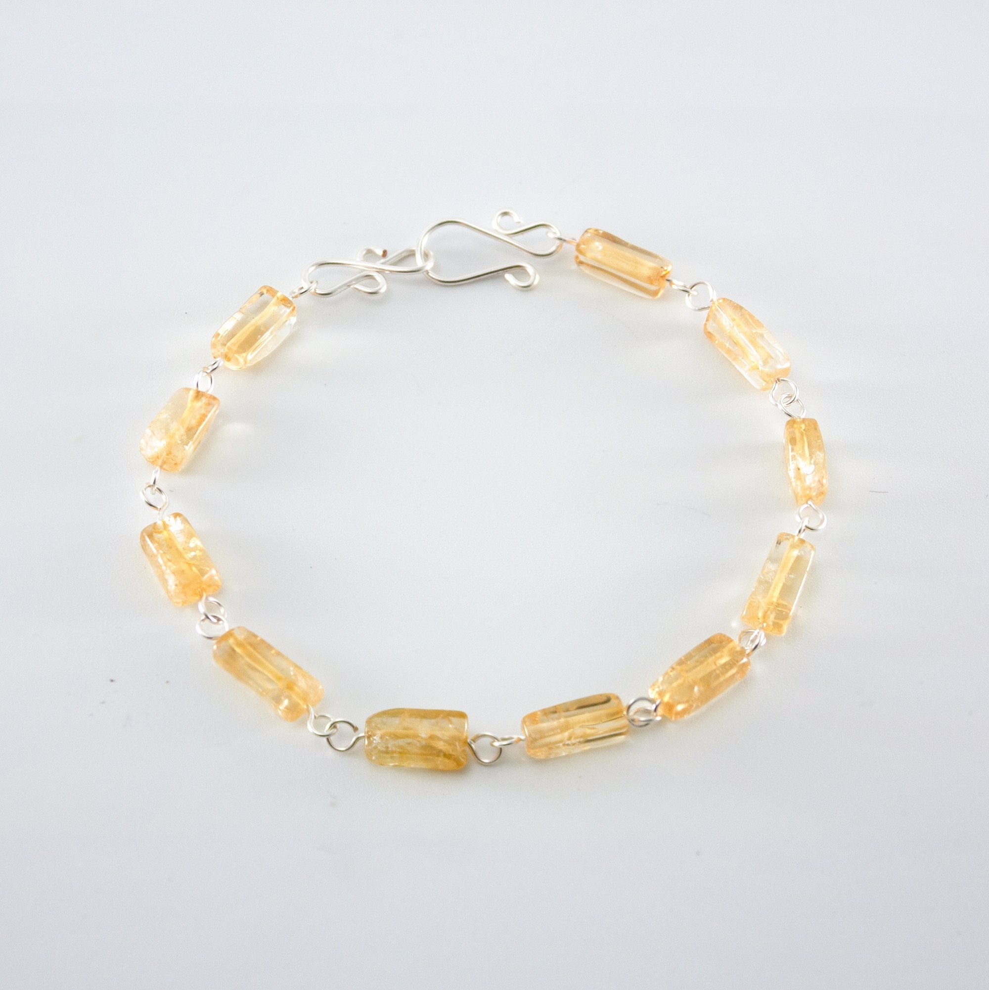 Citrine Birthstone Link Bracelet - Dainty Silver Design with November Gemstones Bijou Her