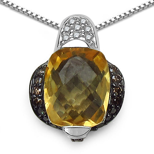 Citrine & Diamond Halo Pendant in Sterling Silver, 2.91 ctw, November Birthstone Gift for Women Bijou Her