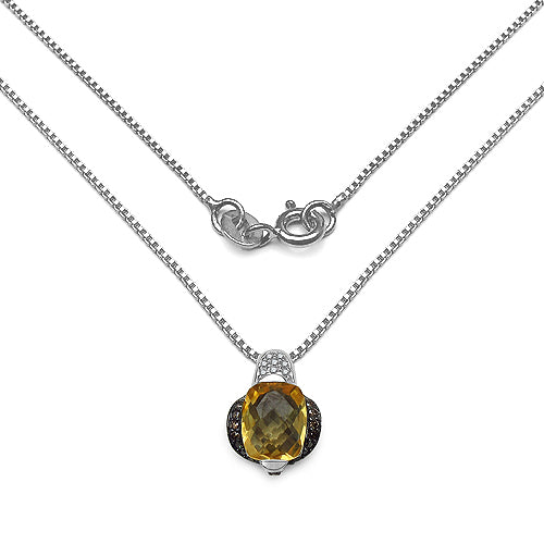 Citrine & Diamond Halo Pendant in Sterling Silver, 2.91 ctw, November Birthstone Gift for Women Bijou Her