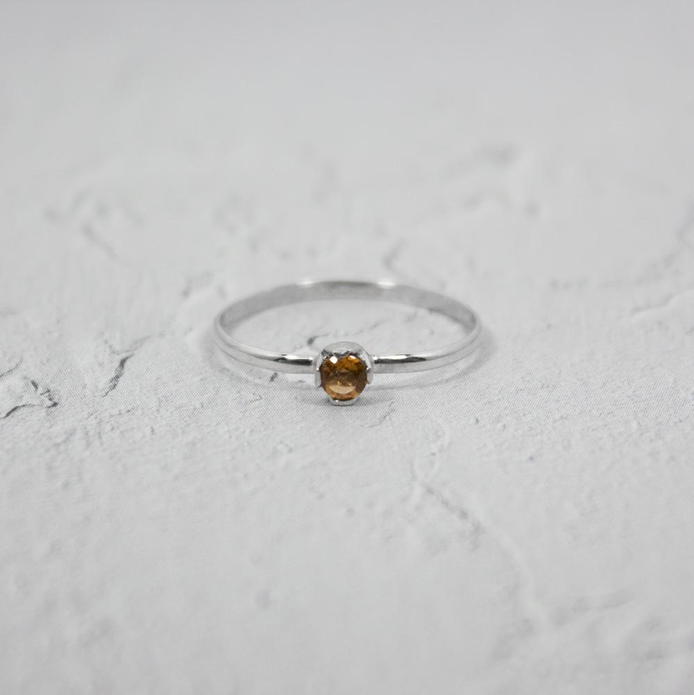 Citrine Solitaire Castle Setting Sterling Silver Ring - Dainty November Birthstone Stack Ring Bijou Her