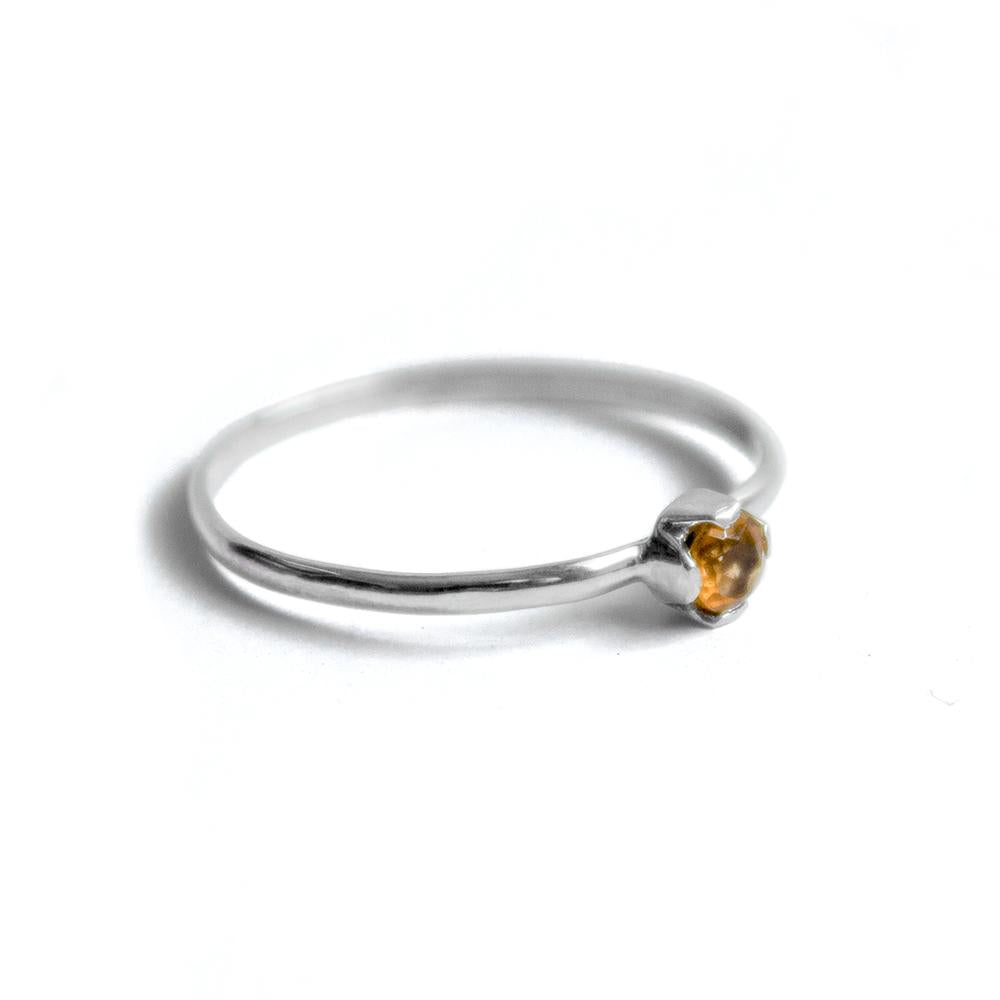 Citrine Solitaire Castle Setting Sterling Silver Ring - Dainty November Birthstone Stack Ring Bijou Her