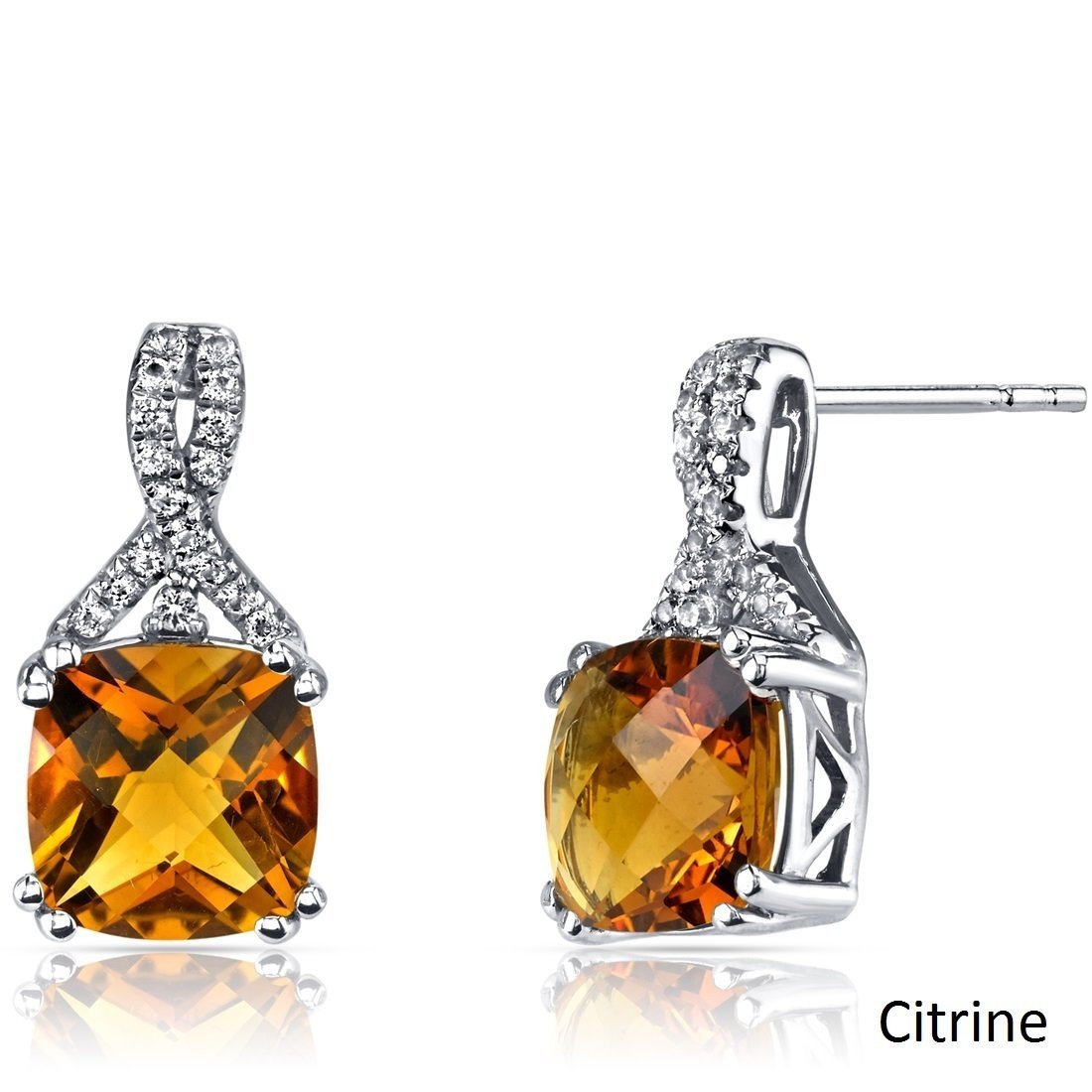 Citrine Stud Earrings in 18K White Gold Plating - Hypoallergenic Gemstone Jewelry Made to Last Bijou Her