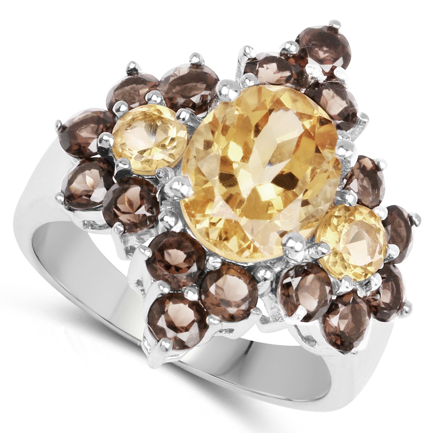 Citrine and Smoky Quartz Sterling Silver Ring - 4.72 ctw, November Birthstone, Cocktail Ring for Women Bijou Her