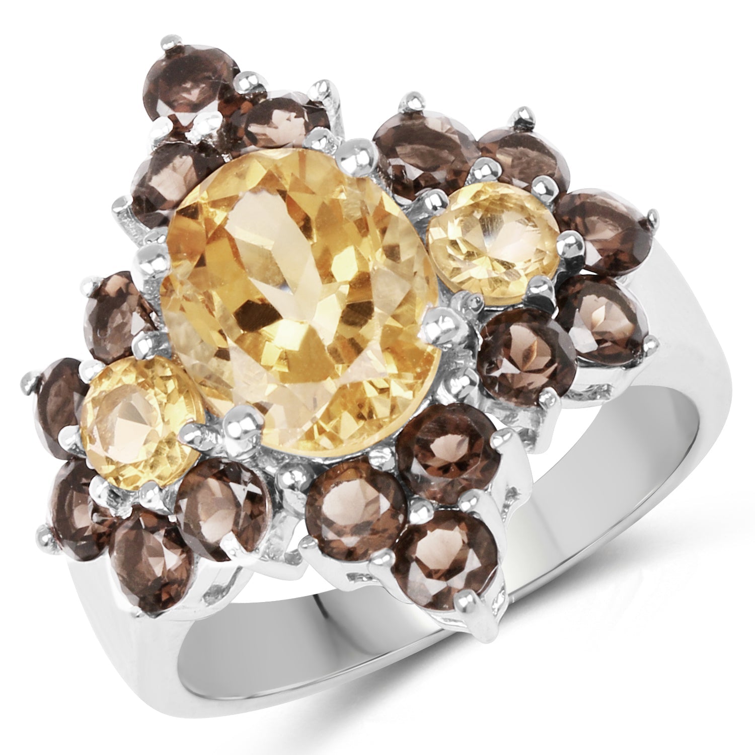 Citrine and Smoky Quartz Sterling Silver Ring - 4.72 ctw, November Birthstone, Cocktail Ring for Women Bijou Her