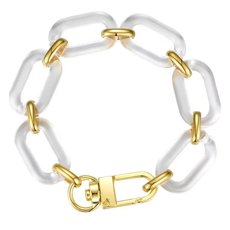 Clear Acrylic Link Bracelet - 8 Inches, 18K Gold Plated Stainless Steel Bijou Her
