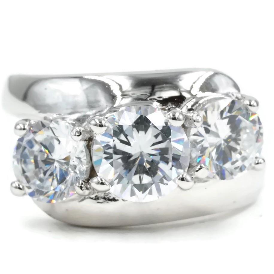 Clear CZ Three-Stone Ring | 7mm Center Stone | Hypoallergenic & Free Shipping Bijou Her