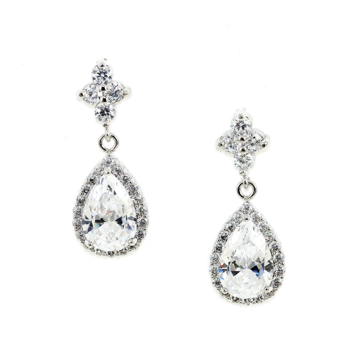 Clear Cubic Zirconia Chandelier Earrings - Hypoallergenic Statement Jewelry with 18k White Gold Plating Bijou Her