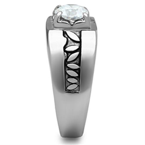 Clear Cubic Zirconia Stainless Steel Men's Ring - High Polished Bijou Her