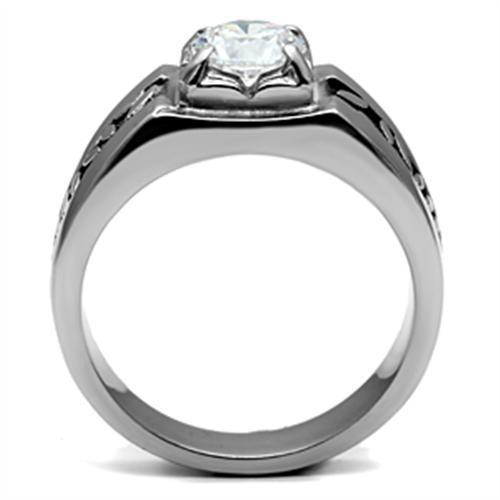 Clear Cubic Zirconia Stainless Steel Men's Ring - High Polished Bijou Her