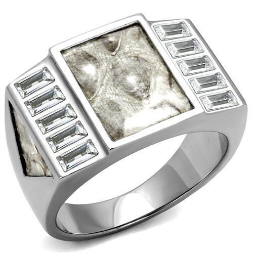 Clear Cubic Zirconia Stainless Steel Men's Ring - No Plating Bijou Her