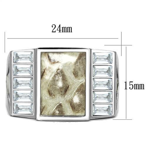Clear Cubic Zirconia Stainless Steel Men's Ring - No Plating Bijou Her