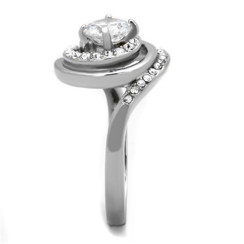 Clear Cubic Zirconia Stainless Steel Women's Ring - High Polished Jewelry Bijou Her