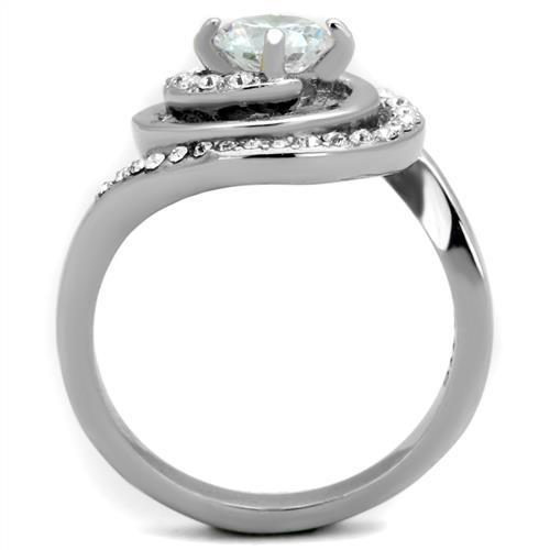 Clear Cubic Zirconia Stainless Steel Women's Ring - High Polished Jewelry Bijou Her