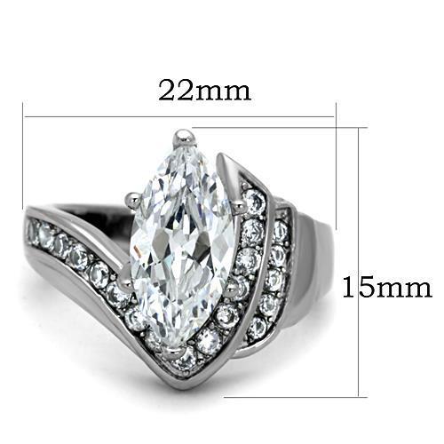 Clear Cubic Zirconia Stainless Steel Women's Ring - High Polished Jewelry TK1526 Bijou Her