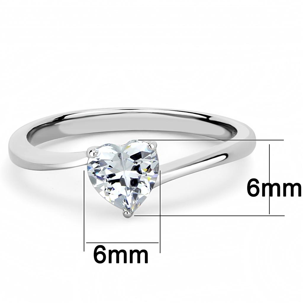 Clear Heart Cubic Zirconia Stainless Steel Women's Ring - High Polished Bijou Her