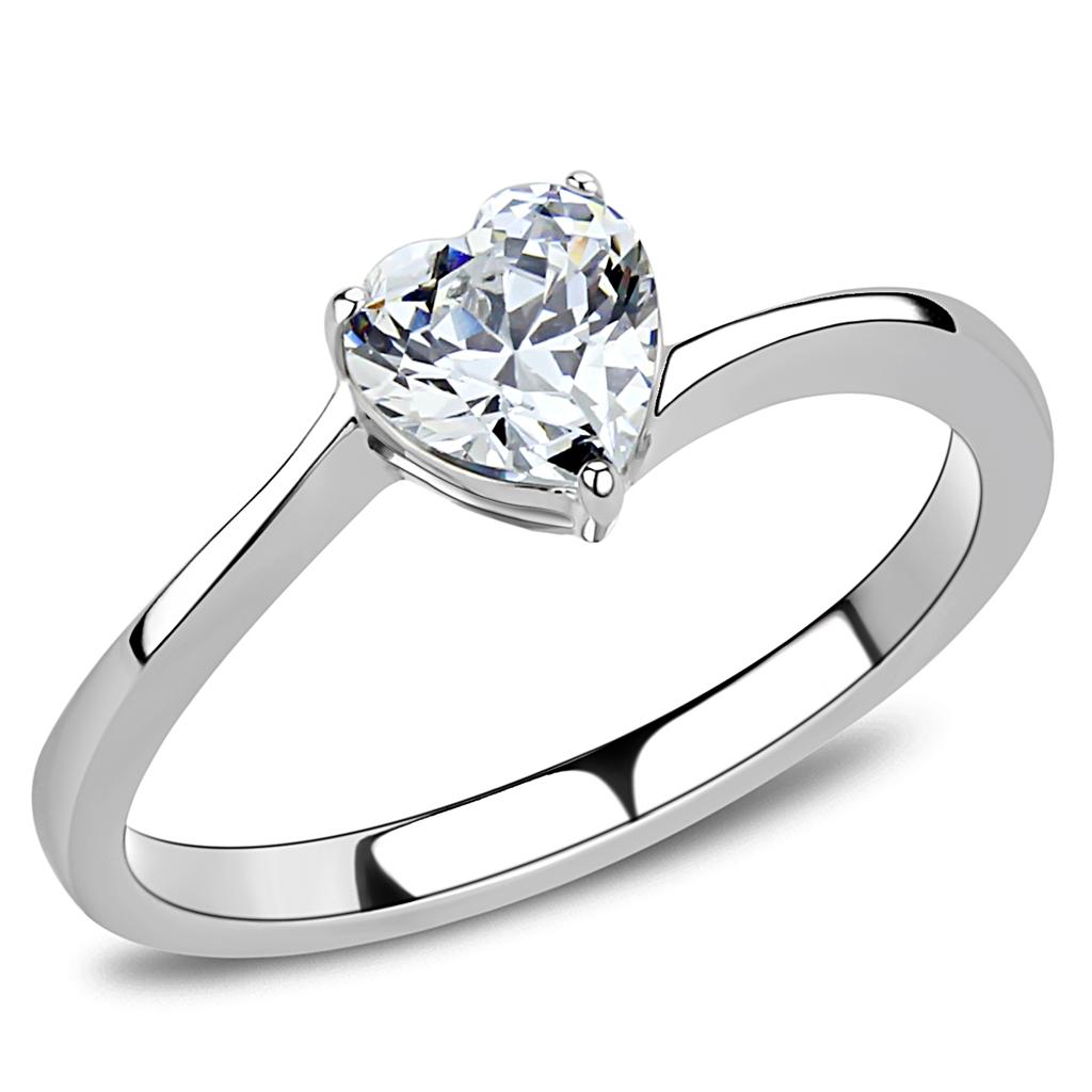 Clear Heart Cubic Zirconia Stainless Steel Women's Ring - High Polished Bijou Her