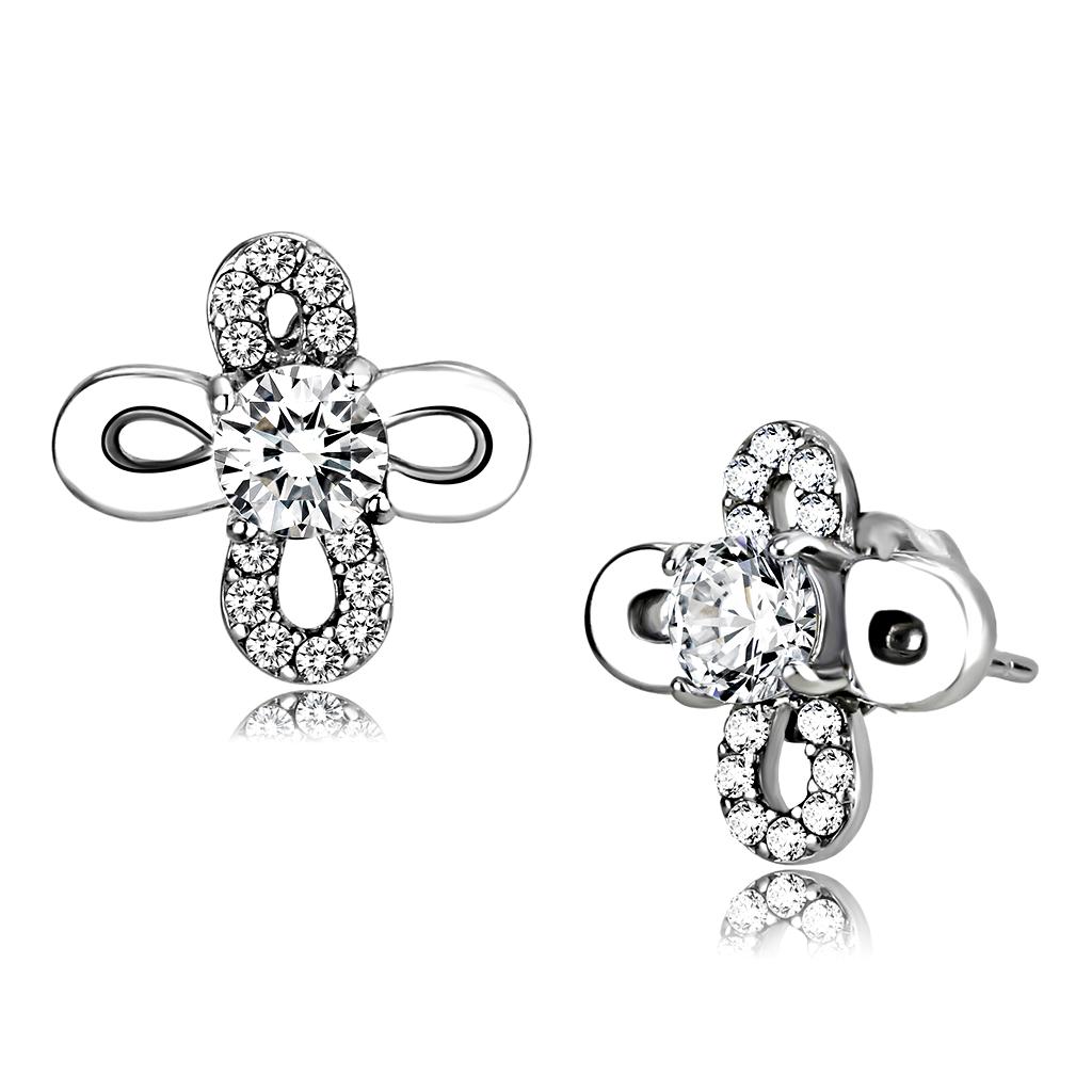 Clear Round CZ Stainless Steel Women's Earrings - High Polished, AAA Grade Bijou Her