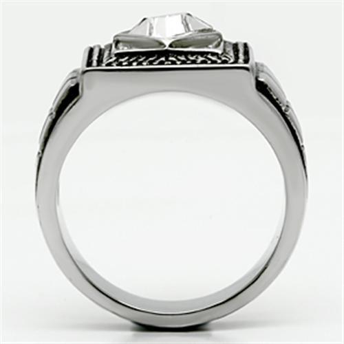 Clear Synthetic Crystal Stainless Steel Men's Ring - High Polished Design Bijou Her