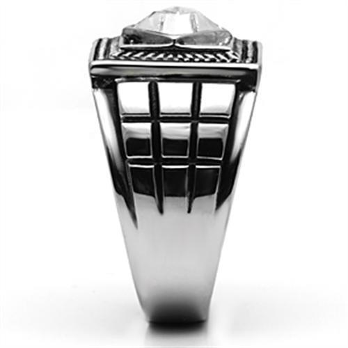 Clear Synthetic Crystal Stainless Steel Men's Ring - High Polished Design Bijou Her