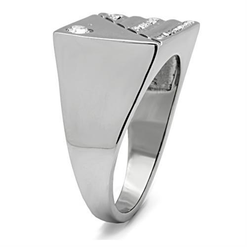 Clear Synthetic Crystal Stainless Steel Men's Ring - High Polished Round Design for Men's Jewelry Bijou Her