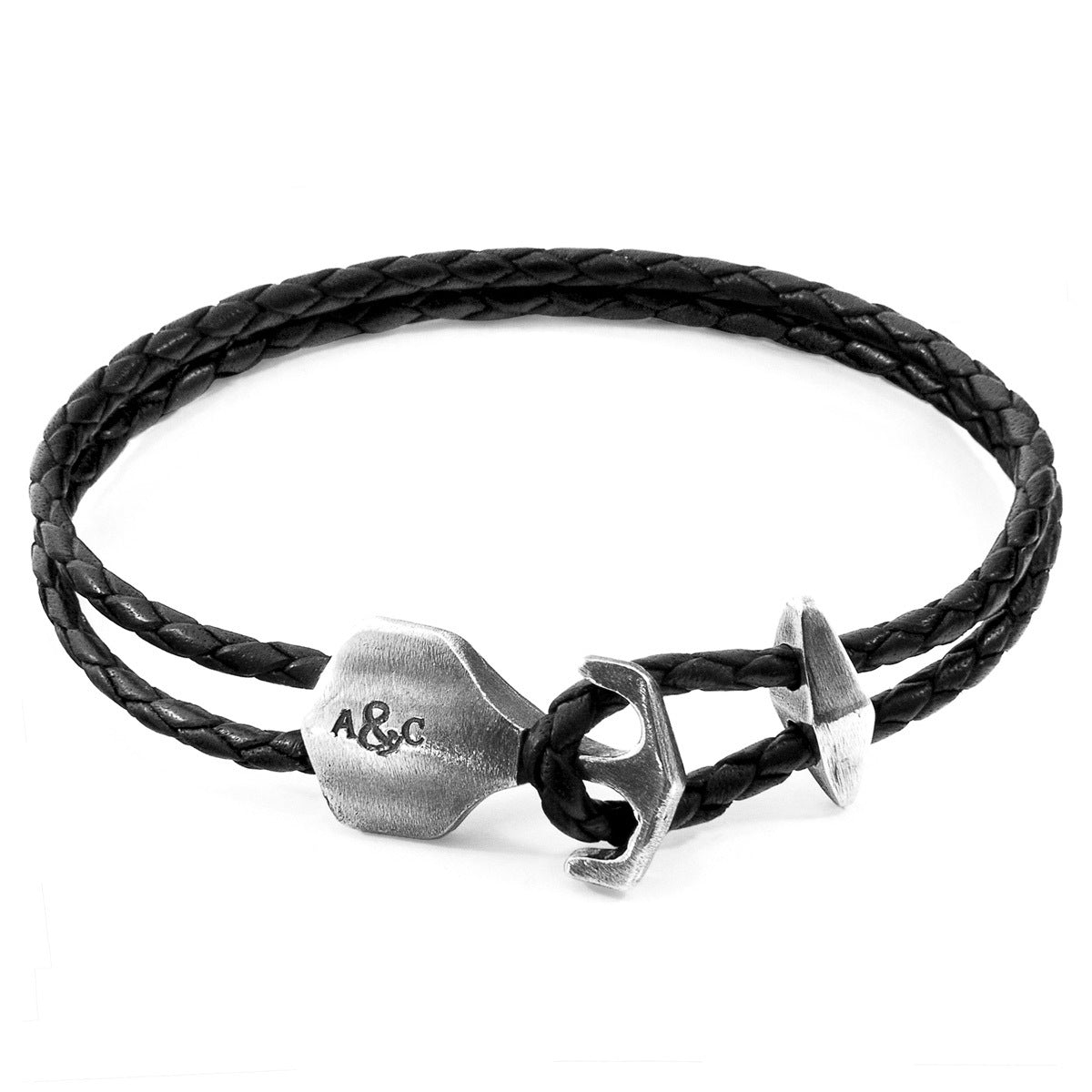 Coal Black Delta Anchor Silver & Leather Bracelet Bijou Her