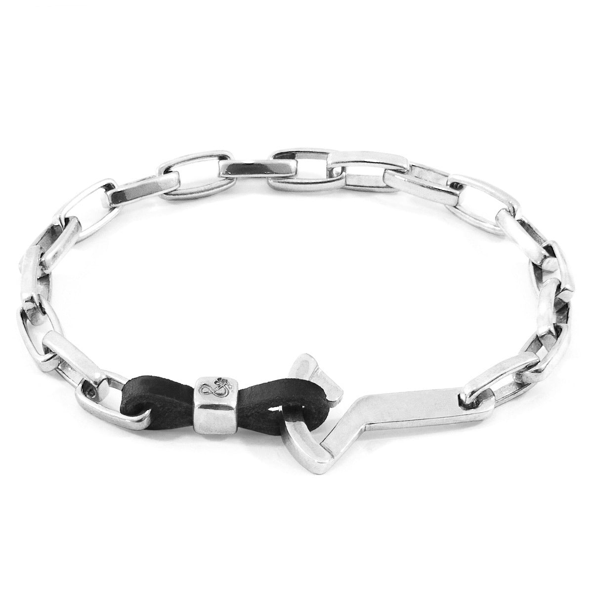 Coal Black Frigate Silver and Leather Bracelet: Handcrafted in Great Britain with Sterling Silver Anchor and Genuine Leather Bijou Her