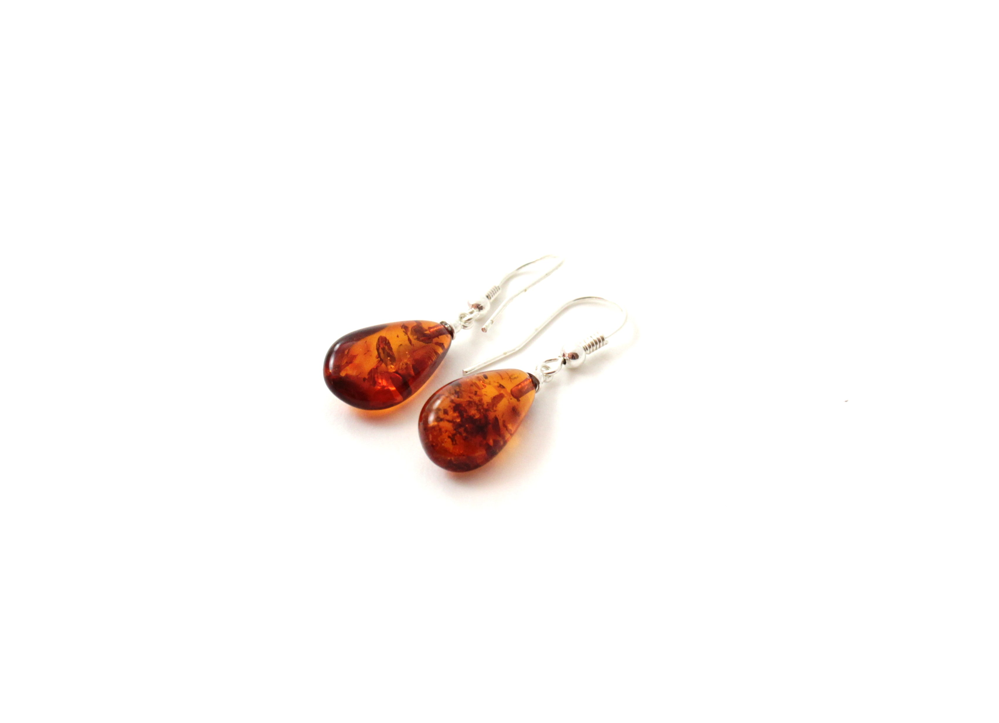 Cognac Baltic Amber Drop Earrings - Sterling Silver 925 Jewelry Bijou Her