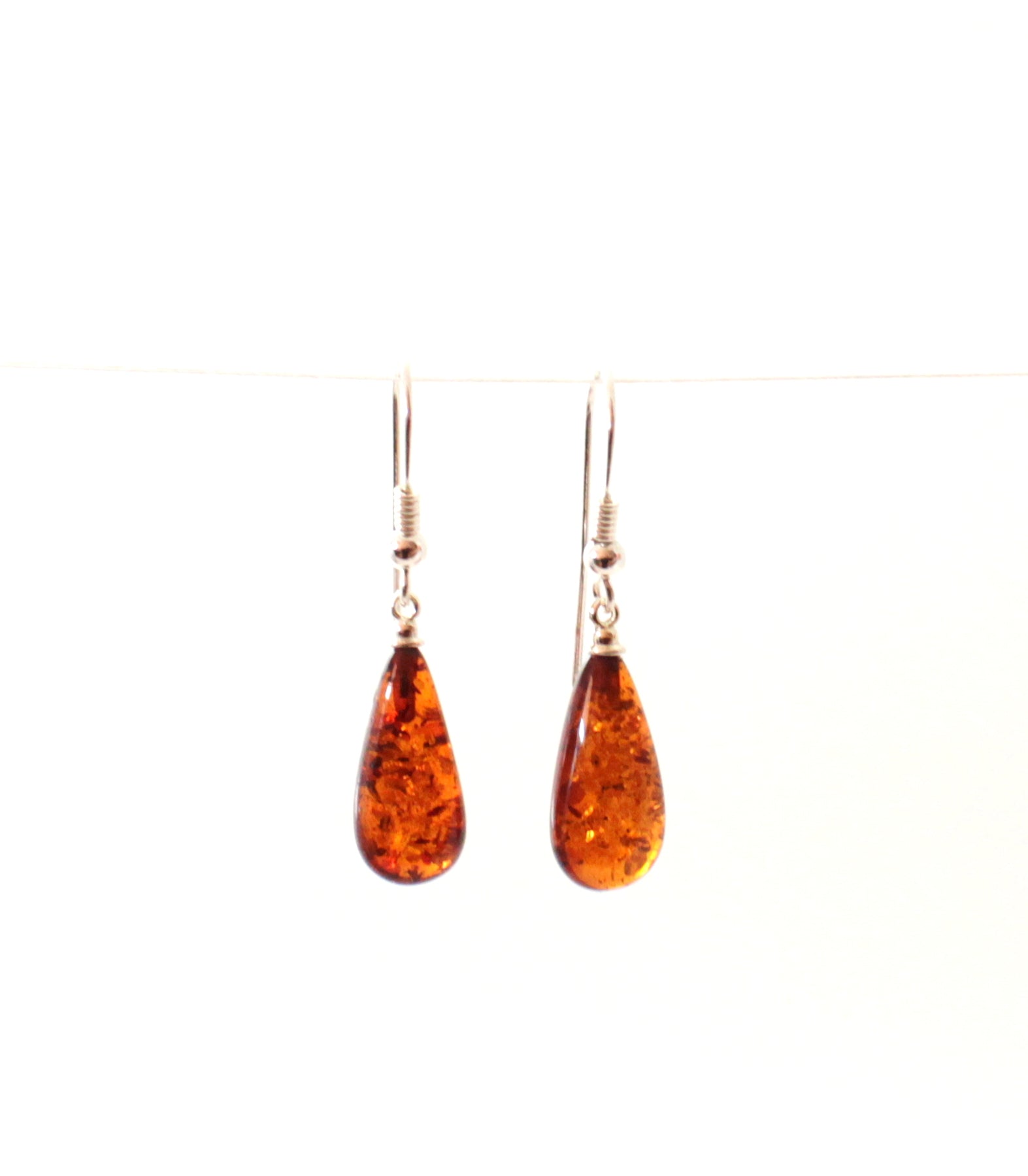 Cognac Baltic Amber Drop Earrings - Sterling Silver 925 Jewelry Bijou Her